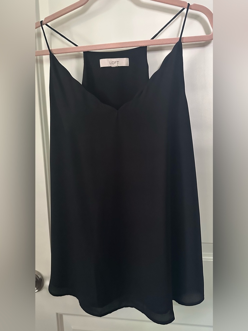 LOFT Black Chiffon Shell Tank Top Racerback Lined Size L EUC